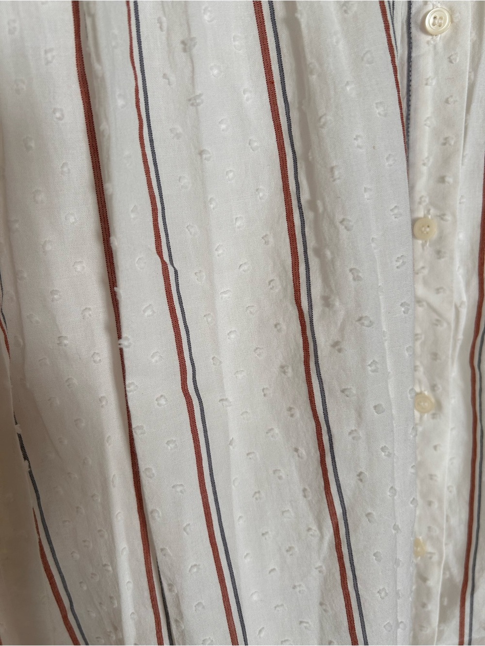 Madewell White Clip Dot Midi Shirt Dress with Blue and Rust Stripes Size Small - Picture 5 of 6